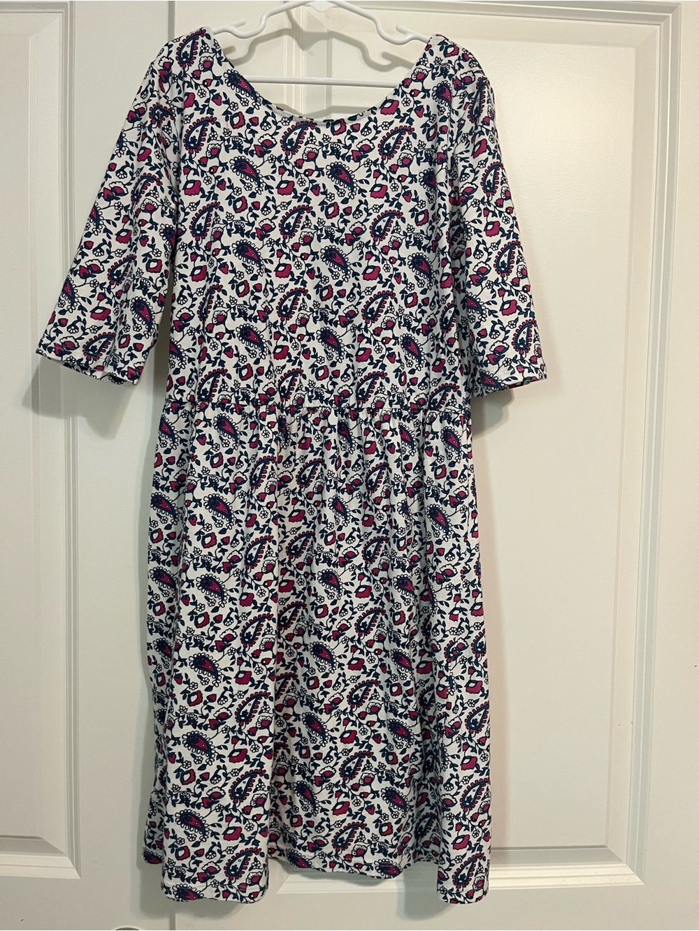 Old Navy White Dress with Pink & Navy Paisley Print